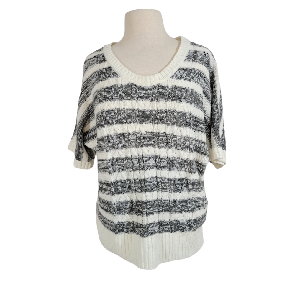 Maurices Oversized Gray & White Striped Boucle Sweater